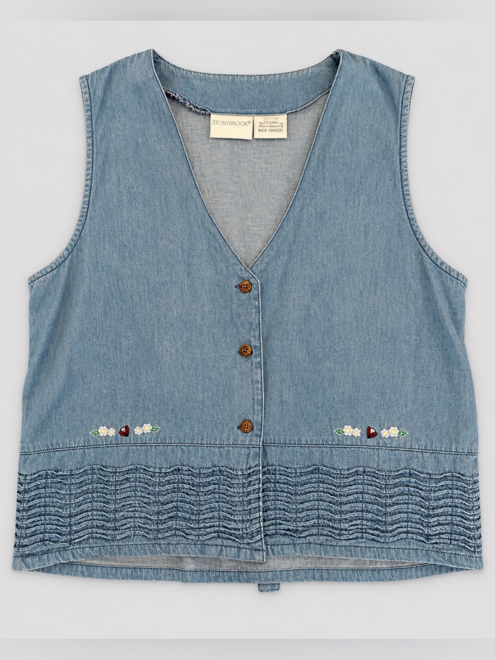 Stonybrook Medium Denim Vest Embroidered Floral Butterfly Vintage